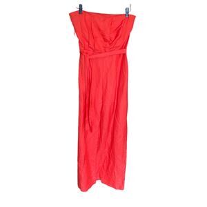 Line & Dot Red Strapless Linen Blend Wide Leg Jumpsuit Size S